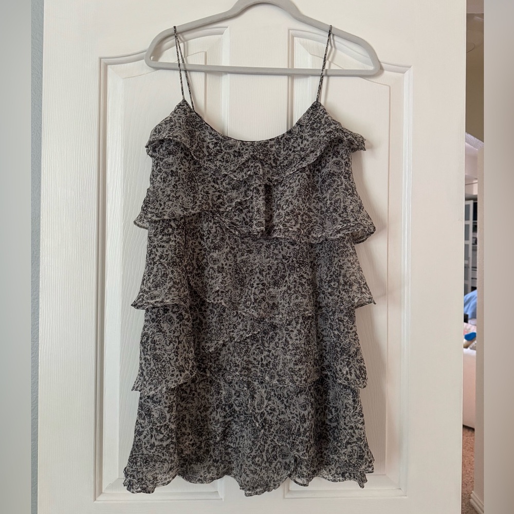 Mango Black and White Floral Ruffle Tiered Cami Dress